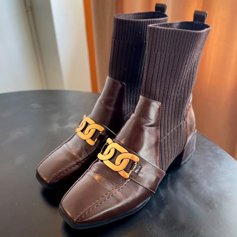 Knit Buckled Block-Heel Booties